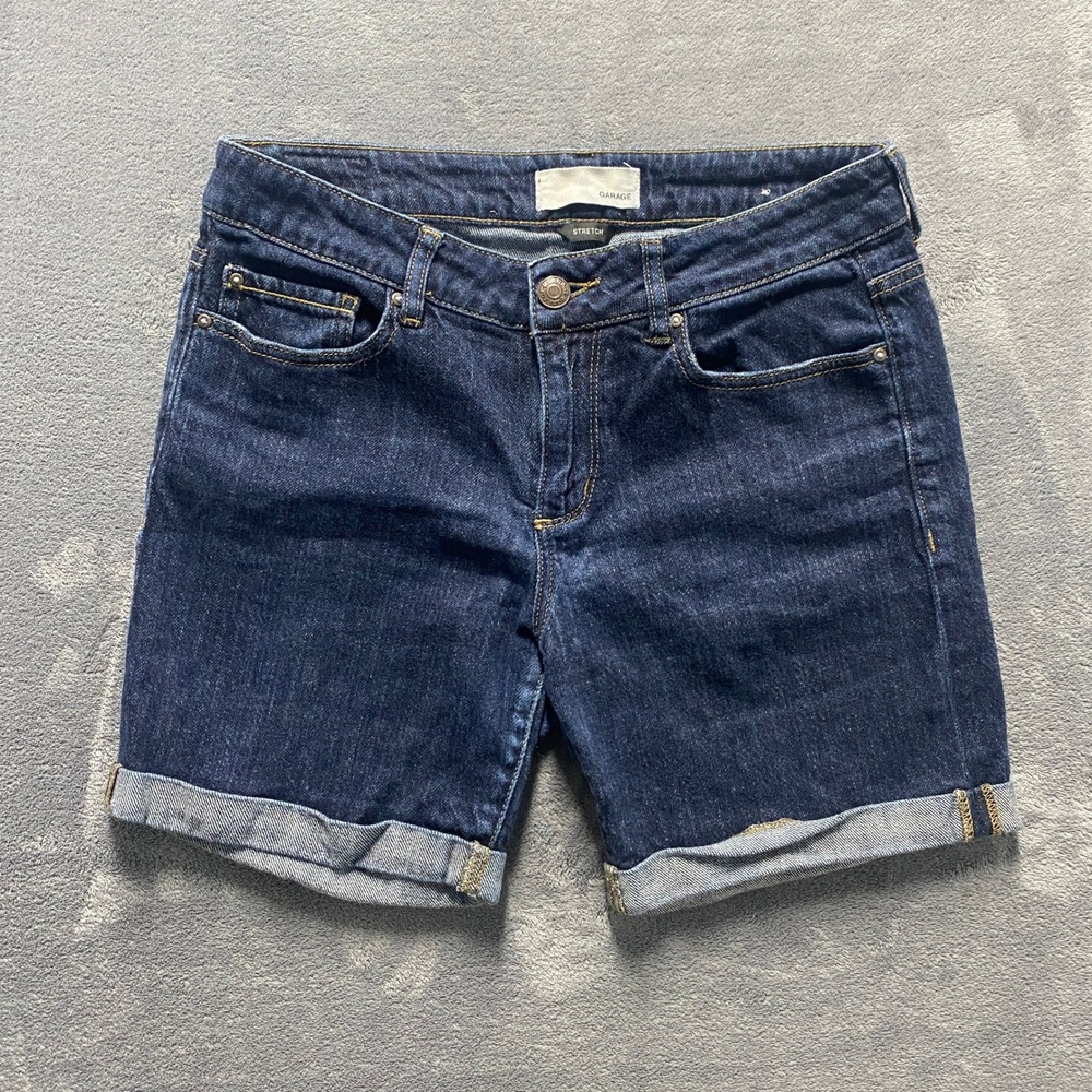 Garage Denim Shorts Womens 5 Dark Blue Excellent Cuffed Stretch‎ Mid Rise Indigo